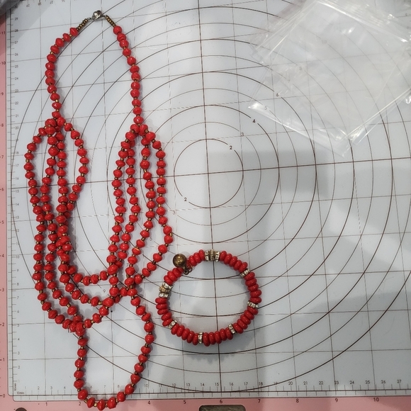 Teng Yue Multi-Strand Red Bead Necklace and Bracelet Set - Picture 7 of 12